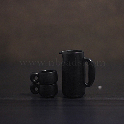 Miniature Teapot & Cup Set Ornaments, Micro Landscape Garden Dollhouse Accessories, Simulation Prop Decorations, Black, 12~15x17~22x8~28mm, 3pcs/set(MIMO-PW0002-12B-05)