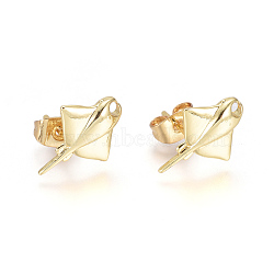 Brass Ear Studs, with Earring Backs, Manta Ray Shape, Golden, 14.5x11x2mm, Pin: 0.9mm(EJEW-G273-02G)