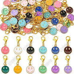 Alloy Enamel Pendant Decorations, with Zinc Alloy Lobster Claw Clasps, Flat Round with Smile Face, Mixed Color, 27mm, 36pcs/set(HJEW-YW00107)