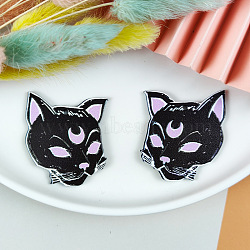 Halloween Themed Printed Acrylic Pendants, Cat Shape, 45x38mm(HAWE-PW0001-069E)