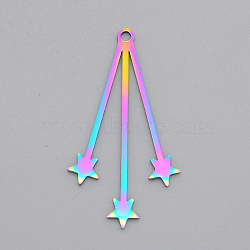 Ion Plating(IP) 201 Stainless Steel Pendants, Laser Cut, Star, Rainbow Color, 40x22x1mm, Hole: 2mm(STAS-S105-LA577)