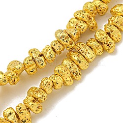 Electroplated Natural Lava Rock Beads Strands, Chip, Golden Plated, 2~3x4~7x3~4mm, Hole: 1mm, about 136~141pcs/strand, 14.80~15.28''(37.6~38.8cm)(G-I360-U02-01)