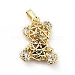 Brass Micro Pave Cubic Zirconia Pendants, Long-Lasting Plated, Real 18K Gold Plated, Bear, Clear, 21.5x17x5mm, Hole: 3.5x4.5mm(KK-H433-25G)