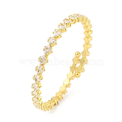 Rack Plating Brass Pave Clear Cubic Zirconia Rhombus Open Cuff Bangles, Long-Lasting Plated, Lead Free & Cadmium Free, Real 18K Gold Plated, Inner Diameter: 2-1/8 inch(5.3cm), 5.5mm(BJEW-B110-02G)