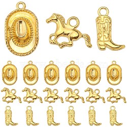 90Pcs 3 Style Tibetan Style Alloy Pendants, Cowboy Boot & Horse & Hat, Golden, 14~22x11~21x2~5mm, Hole: 2~2.5mm, 30pcs/style(FIND-SC0005-88G)