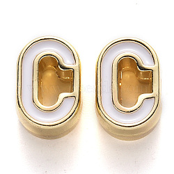 Rack Plating Alloy Enamel Beads, Cadmium Free & Nickel Free & Lead Free, Light Gold, White, Letter.C, C: 10x6.5x5mm, Hole: 1.6mm(ENAM-S122-033C-NR)