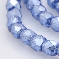 Pearl Luster Plated Glass Faceted Drum Beads Strands, Light Blue, 4x4x4mm, Hole: 1mm, about 100pcs/strand, 15.7 inch(GLAA-A032-4mm-PL07)