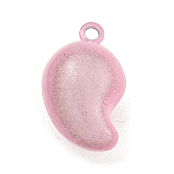 Brass Bell Pendants, Magatama, Pearl Pink, 28x16x17mm, Hole: 3mm