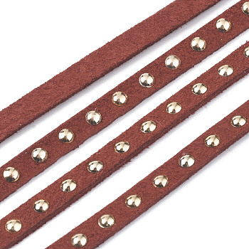 Faux Suede Cord, with Golden Tone Alloy Rivet, For Punk Rock Jewelry Making, Dark Red, 5x2.5mm, about 5.46 yards(5m)/roll
