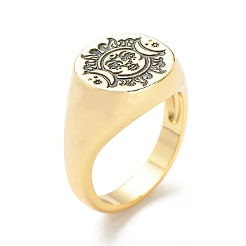 Brass Signet Ring for Women, Golden, Sun Pattern, 3.3~12.3mm, US Size 6 1/2(16.9mm)