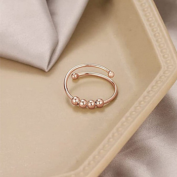 201 Stainless Steel Round Beaded Spinner Rings, Anxiety Relief Cuff Ring, Rose Gold, Inner Diameter: Adjustable