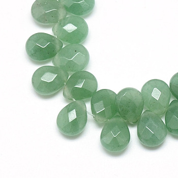 Natural Green Aventurine Gemstone Beads Strands, Top Drilled Beads, Faceted, Teardrop, 12x9~10x6mm, Hole: 1mm, about 30pcs/strand, 11.81 inch