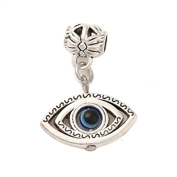 Tibetan Style Alloy Resin Pendants, Evil Eye, Antique Silver, 29mm, Hole: 3.5mm