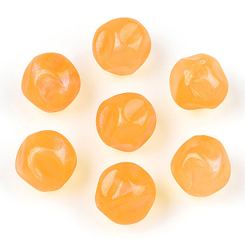 Opaque Acrylic Beads, Glitter Beads, Twist Round, Orange, 15.5x14.5x15.5mm, Hole: 1.8mm, about 230pcs/500g