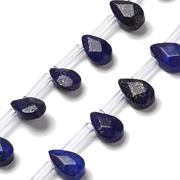 Natural Lapis Lazuli Beads Strands, Faceted, Teardrop, Top Drilled, 9x6x4mm, Hole: 0.8mm, about 30~32pcs/strand, 16.54''(42cm)