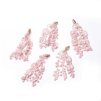 CCB Plastic Big Pendants, with Lace, Flower, Golden, Misty Rose, 70~90x6mm, Hole: 1.6mm