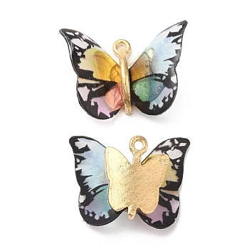 Transparent Resin Pendants, Butterfly Charms with Golden Plated Alloy Findings, Aqua, 17~18x21~24x7~7.5mm, Hole: 1.5mm