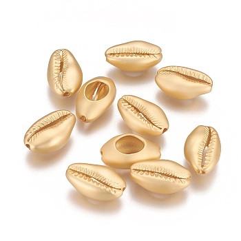 Brass Beads, Long-Lasting Plated, Cowrie Shell, Matte Gold Color, 16.5x10x5.5mm, Hole: 1.6~1.8mm