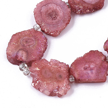 Electroplated Natural Quartz Beads Strands, Solar Quartz, Dyed, Flower, Red, 12~25x12~25x5mm, Hole: 1.2mm, about 9~10pcs/strand, 7.87 inch(20cm)