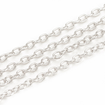 Brass Cable Chains, Soldered, with Spool, Oval, Real Platinum Plated, 2.5x2.1x0.4mm, about 98.42 Feet(30m)/roll