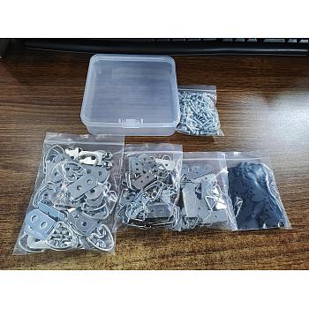 SUPERFINDINGS 90Pcs 3 Style Iron Photo Frame Hanging Hooks Hangers, with 100Pcs Screws and 100Pcs PP Plastic Clips, Platinum, 40~54mm, Hole: 2.6~4mm, 30Pcs/style