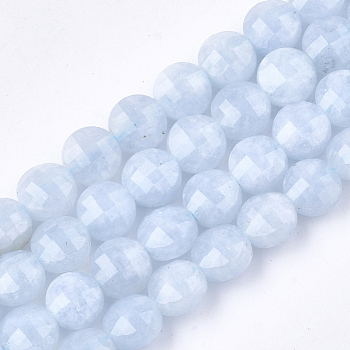 Natural Aquamarine Beads Strands, Faceted, Flat Round, 6~6.5x4~4.5mm, Hole: 0.7mm, about 64pcs/strand, 15.1 inch