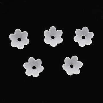 Transparent Acrylic Bead Caps, Frosted, Flower, White, 14x13x6mm, Hole: 2mm