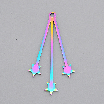 Ion Plating(IP) 201 Stainless Steel Pendants, Laser Cut, Star, Rainbow Color, 40x22x1mm, Hole: 2mm
