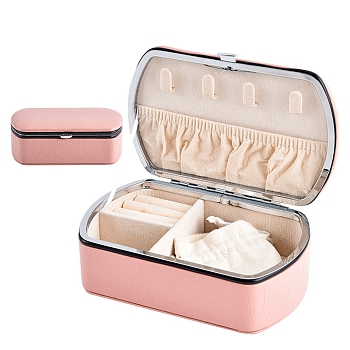 Rectangle PU Leather with Lint Jewelry Storage Box, Travel Portable Jewelry Case, for Necklaces, Rings, Earrings and Pendants, Pink, 14.2x8.8x5cm