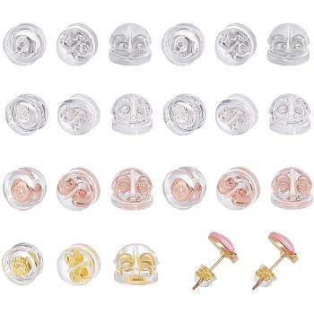 CHGCRAFT 80Pcs 4 Colors Brass Ear Nuts, with Silicone Finding, Half Round, Mixed Color, 5x5x4mm, Hole: 0.8mm, 20pcs/color