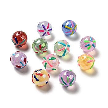 Acrylic Beads, AB Color Plated, with Enamel, Round with Firework, Mixed Color, 19.5x20mm, Hole: 3mm