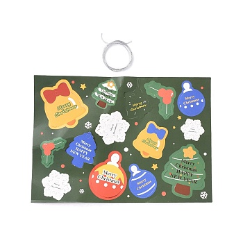 Christmas Theme Paper Pendant Decorations, Message Card, Green, 255x180x0.2mm, Message Card: 27~71x30~57x0.2mm, Hole: 4~6mm