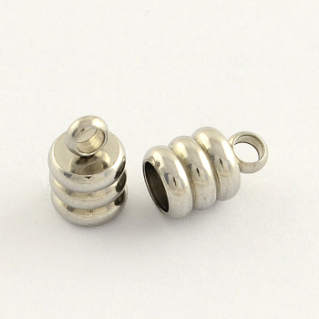 201 Stainless Steel Cord Ends, End Caps, Stainless Steel Color, 9x6mm, Hole: 2mm, Inner Diameter: 4mm