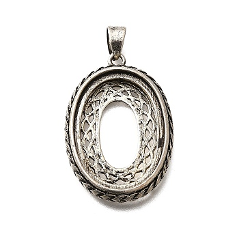 Brass Pendant Cabochon Settings, Oval, Cadmium Free & Lead Free, Long-Lasting Plated, Rack Plating, Antique Silver, 32x22x4mm, Hole: 5.5mm, Tray: 25x19mm.