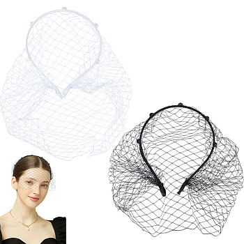 2Pcs 2 Colors Bridal Pearl Mesh Veil Cloth Hair Bands, Hair Accessories for Women, Mixed Color, Inner Diameter: 128x110mm, 1pc/color