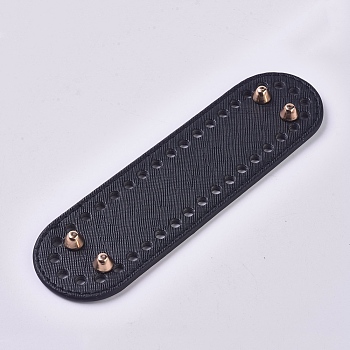 PU Leather Oval Long Bottom, with Holes, for Knitting Bag, Women Bags Handmade DIY Accessories, Black, 180x52x4mm, Hole: 5mm