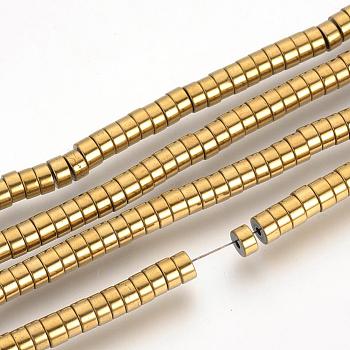 Electroplate Non-magnetic Synthetic Hematite Beads Spacers Strands, Heishi Beads, Flat Round/Disc, Golden Plated, 4x2mm, Hole: 1mm, about 200pcs/strand, 15.7 inch