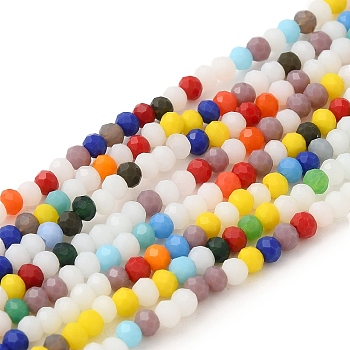 Opaque Imitation Jade Glass Beads Strands, Faceted, Rondelle, Colorful, 3x2.5mm, Hole: 1mm, about 153pcs/strand, 15.91''(40.4cm)