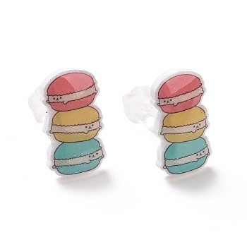 Colorful Acrylic Imitation Food Stud Earrings with Platic Pins for Women, Hamburger Pattern, 14x8mm, Pin: 1mm