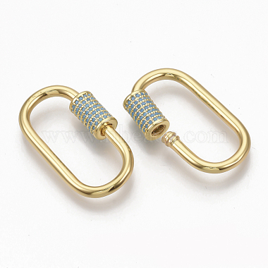 Brass Micro Pave Turquoise Cubic Zirconia Screw Carabiner Lock Charms(ZIRC-T010-03G)-2