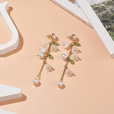 aretes colgantes de perla de plástico abs y vidrio con flores(EJEW-JE05217)-2