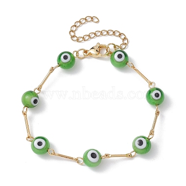 Lime Green Evil Eye Brass Bracelets