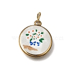 Double-sided Printed 304 Stainless Steel Pendants, Flat Round with Bouquet Charms, Real 18K Gold Plated, White, 17.5x15x2.5mm, Hole: 5mm(SA-CBA45D9-01B)