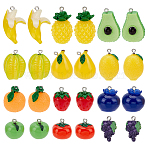24Pcs 12 Styles Opaque Resin Pendants, with Platinum Tone Iron Peg Bails, Fruits, Mixed Color, 15~35x14~21x11~20mm, Hole: 1.8~2mm, 2pcs/style(RESI-ME0001-02)