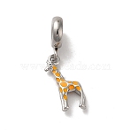 304 Stainless Steel Enamel European Dangle Charms, Large Hole Pendants, Giraffe, Stainless Steel Color, 28mm, Giraffe: 17x8.5x3mm, Hole: 4.5mm(STAS-G308-04P)