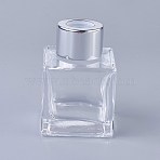 50ml Glass Diffsuer Aromatherapy Bottles, with PE Plastic Plug, Car Perfume Bottle, Volatile Bottle, Square, Silver, 4.7x4.7x7cm, Capacity: 50ml(1.69 fl. oz)(X-MRMJ-WH0054-04A)