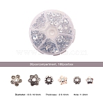 1Box Mixed Style Tibetan Style Alloy Bead Caps, Flower, Multi-Petal, Antique Silver, 6.5~10.5x2.5~5mm, Hole: 1~2mm, about 30pcs/compartment(TIBE-JP0003-01)