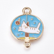 Alloy Enamel Links connectors, Wind Chime with Cat Shape, Golden, Light Sky Blue, 24.5x19x2mm, Hole: 1.6mm and 2.5mm(X-ENAM-O035-13G-D)