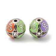 Platinum Alloy Enamel Beads, with Rhinestone, Round, Colorful, 11.5x11.5mm, Hole: 1.8mm(FIND-E044-23P)