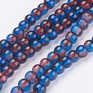 Spray Painted Crackle Glass Beads Strands, Round, Two Tone, Medium Blue, 6mm, Hole: 1.3~1.6mm, about 133pcs/strand, 31.4 inch(CCG-Q002-6mm-12)